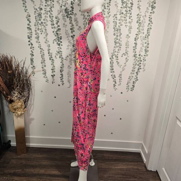 AFRM Pink Floral Mock Neck Midi Dress Size 1X NWT | Sleeveless Stretch Bodycon - Picture 6 of 10